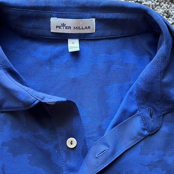 Peter Millar Blue Camo Polo Men L Golfwear Quiet Luxury Dadcore Breathable Shirt - Picture 2 of 7